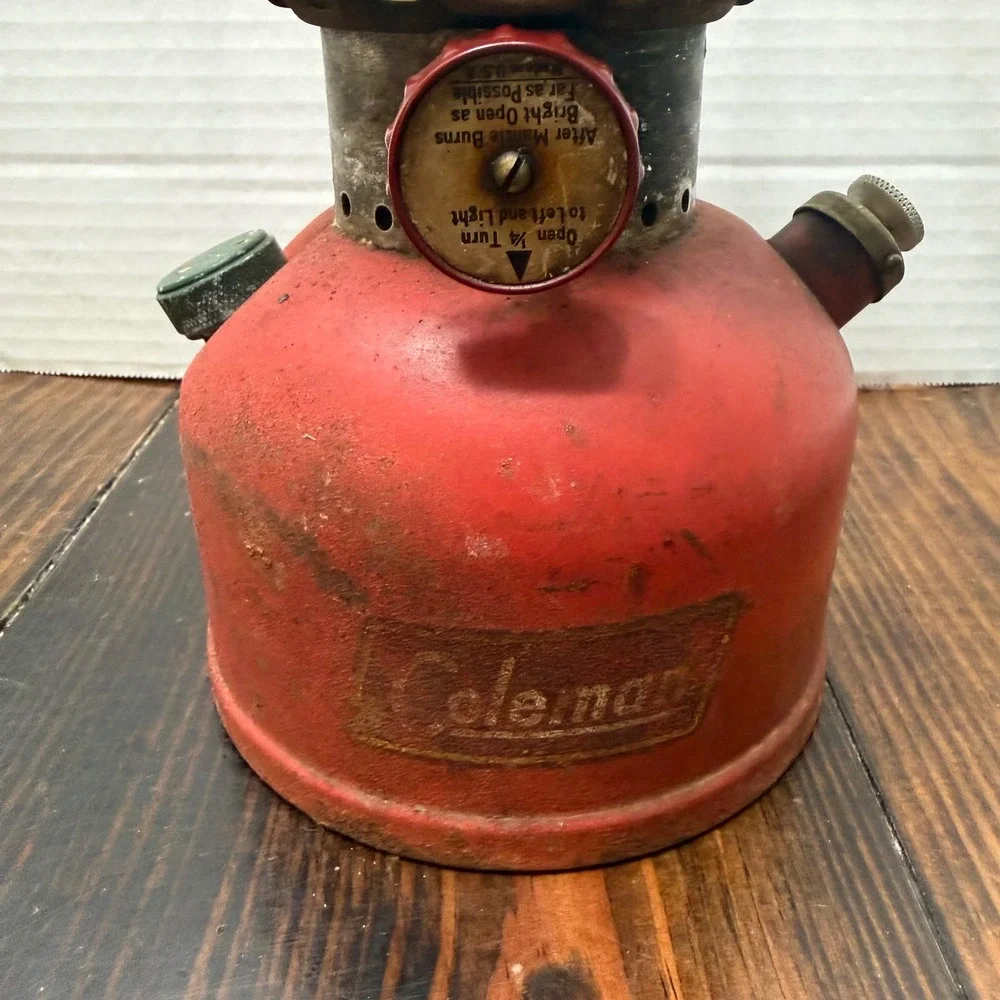 Vintage Coleman 200A Lantern Red Single Mantle Amber Pyrex Globe USA Made AS IS